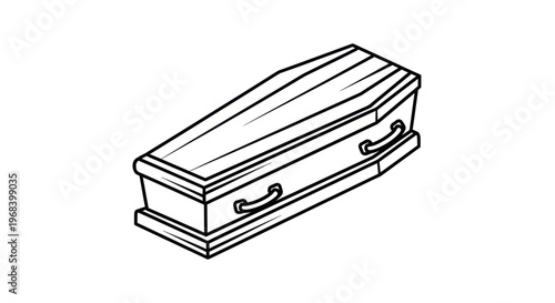 Simple Line Drawing of a Wooden Coffin with Handles on White Background