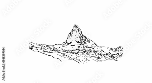 Sketch of a majestic, jagged mountain peak with a surrounding ridge
