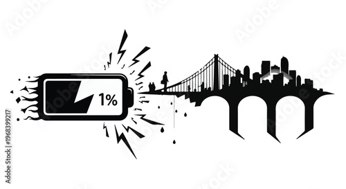 low battery cityscape with bridge and skyline