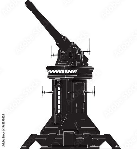 Futuristic heavy artillery cannon vector silhouette illustration for military defense art