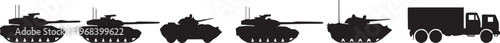 Military vehicles silhouette illustration vector including tanks and trucks for army art
