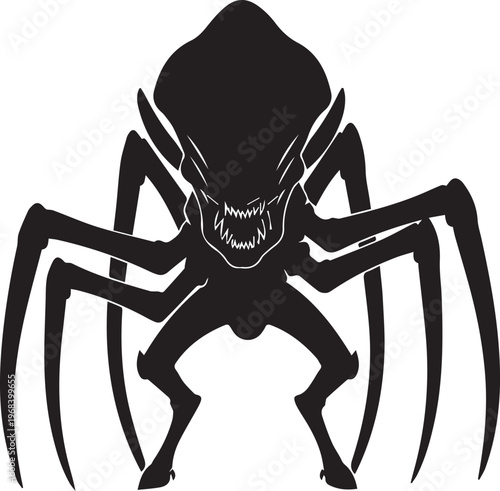 Monster alien spider creature vector silhouette illustration for dark fantasy concept art