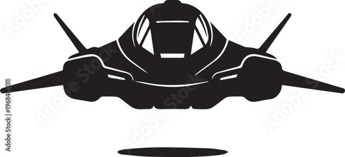 Sci-fi fighter jet spaceship flying vector silhouette illustration line art