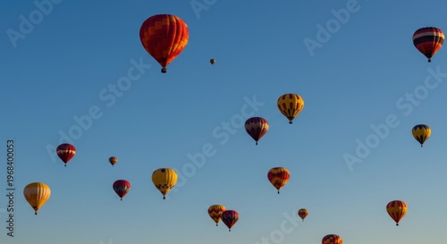 Colorful hot air balloons soaring against a clear blue sky