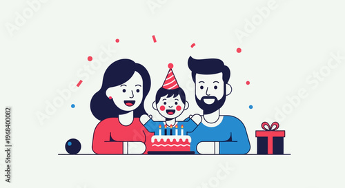 Family Celebrates Birthday with Cake and Gifts
