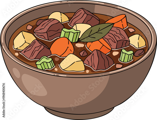 Hearty Beef Stew in a Rustic Bowl.