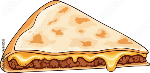 Delicious Mexican Quesadilla with Melted Cheese and Ground Meat Filling.