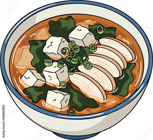 Delicious Miso Soup with Tofu Chicken and Seaweed.