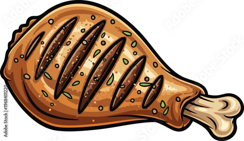 Deliciously Grilled Chicken Leg with Seasoning and Grill Marks.