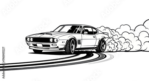 Vintage Muscle Car in Motion.