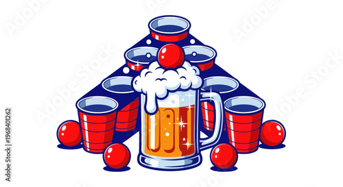 Colorful illustration of beer mug with cherries.