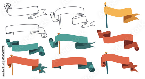 Colorful ribbons on poles display.