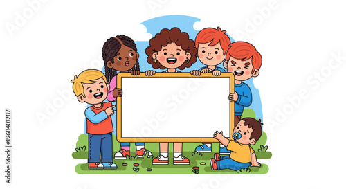 Diverse group of happy children together.