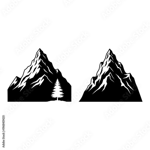 Contrasting mountain illustrations with and without a tree at their base Vector, illustration