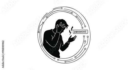 man in circle with smartphone and virtual reality headset