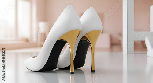 Elegant White High Heels with Golden Stiletto Accent