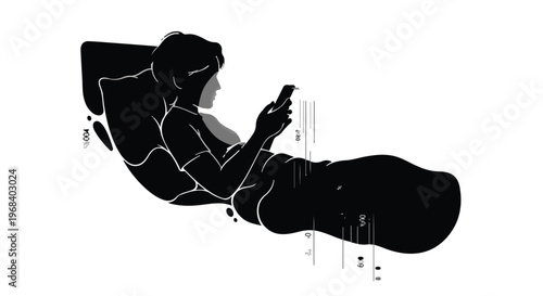silhouette of woman lying down using smartphone