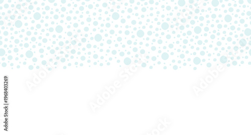 Snow polka dots top frame illustration. Round snowfall. Decorative upper border on white background. Web header with copy space. Seamless horizontal pattern. Page decoration. Vector divider separator