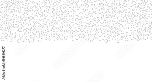 Snow polka dots black and white top border. Round snowfall. Seamless upper frame with line art pattern. Flat 2D graphic with falling composition. Copy space overlay repeat. Horizontal header divider