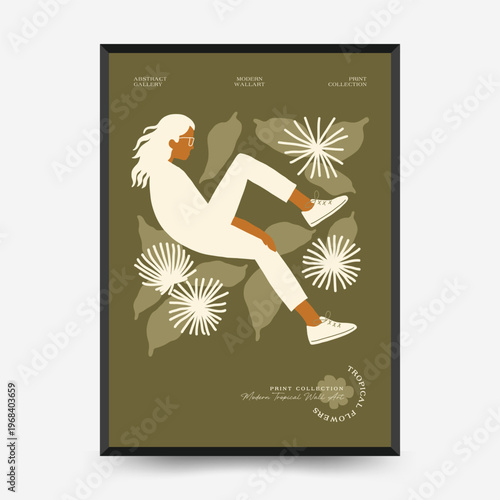 Abstract Floating Woman Botanical Mid Century Poster