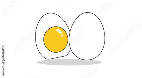 Whimsical Cartoon Drawing of a Sunny-Side Up Egg and a Whole Egg on a Clean White Background