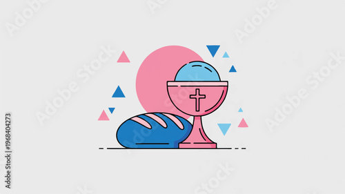 Bread and chalice with cross for communion or eucharist ritual