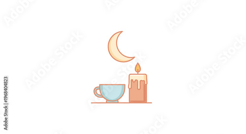 Candle and cup with crescent moon.