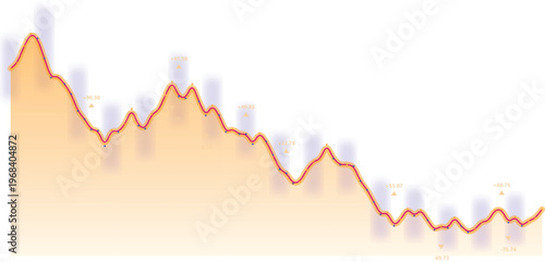 Dynamic orange and red line graph vector, illustrating fluctuating data trends and market performance. Modern business chart for financial analysis, economic reports