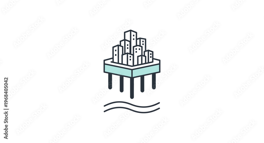Naklejka premium City on stilts over water.