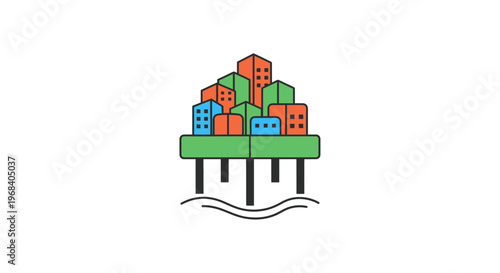 City Buildings on Stilts Above Water.