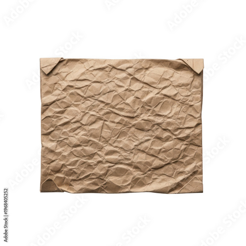 Crinkled brown paper background isolated on transparent background
