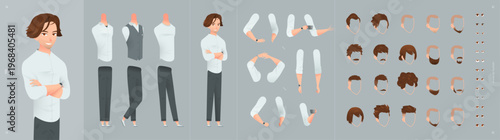 Character Office  Business Man Set Back with Male Illustration, Eye, and Black Pose for Flat Design. Young Student or Adult Person in Professional Suit with Corporate Expression