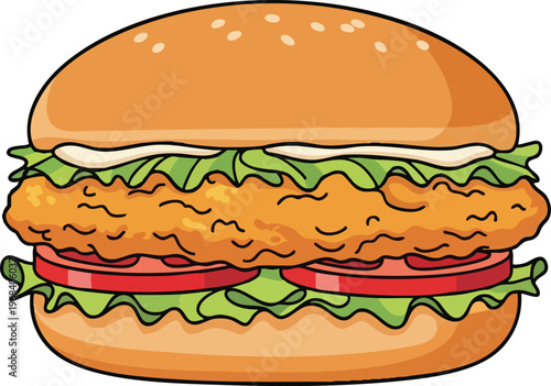 Delicious Crispy Chicken Sandwich with Fresh Vegetables and Sesame Bun.