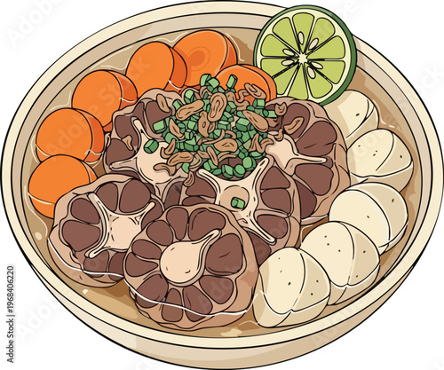 Delicious Oxtail Stew with Carrots and Dumplings.