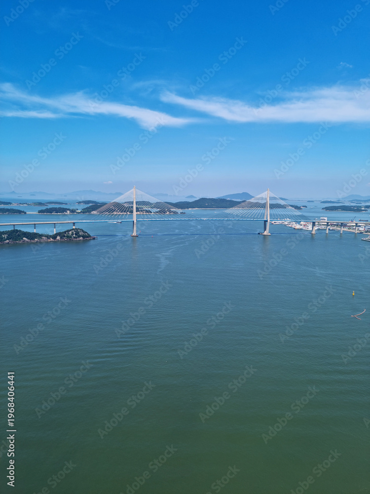 Fototapeta premium This is a seascape with Mokpo Bridge visible.