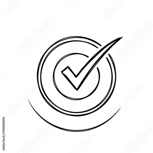 Productivity Focus Concept, Checkmark Success Icon, Task Completion and Achievement Line Art Illustration
