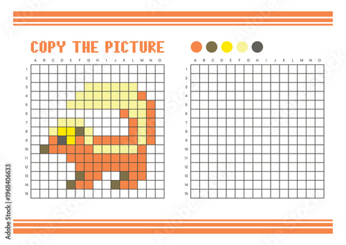 Copy the picture grid drawing worksheet for kids. Pixel art skunk