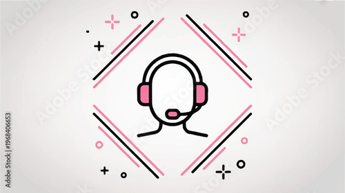Customer service call center agent icon with headset and geometric shapes