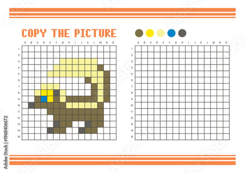 Copy the picture grid drawing worksheet for kids. Pixel art skunk