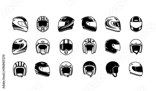 Moto Helmet Icons Set – Racing Motorcycle Helmet Vector Illustration, EPS 10