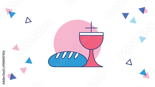 Eucharist symbols of bread and wine with cross on chalice