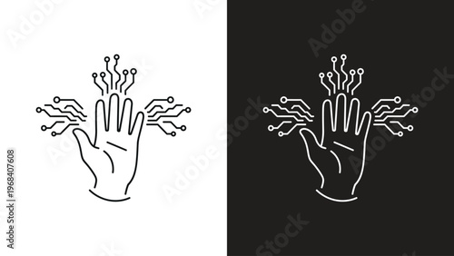Human hand with electronic circuit connection, representing technology and innovation vector illustration