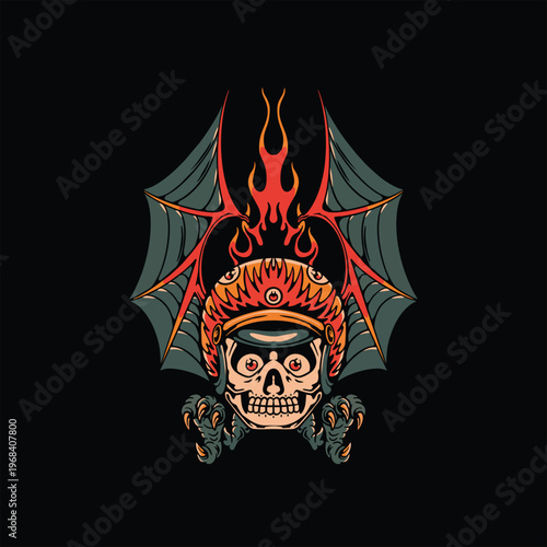 skull bat tattoo vector design