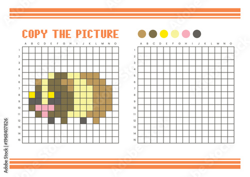 Copy the picture grid drawing worksheet for kids. Pixel art guinea pig