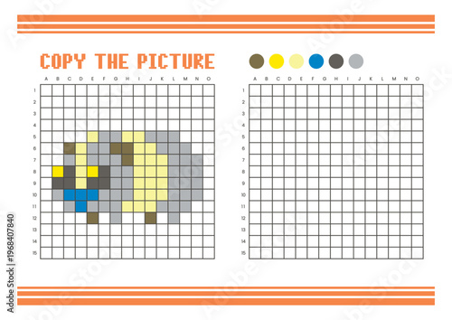 Copy the picture grid drawing worksheet for kids. Pixel art guinea pig