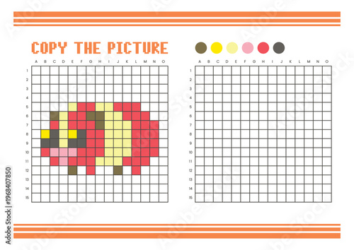 Copy the picture grid drawing worksheet for kids. Pixel art guinea pig