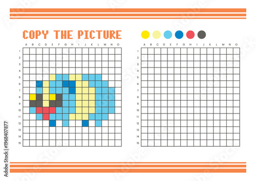 Copy the picture grid drawing worksheet for kids. Pixel art guinea pig