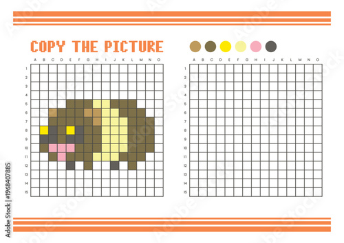 Copy the picture grid drawing worksheet for kids. Pixel art guinea pig