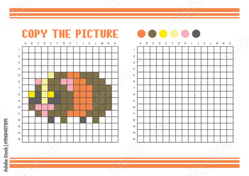Copy the picture grid drawing worksheet for kids. Pixel art guinea pig