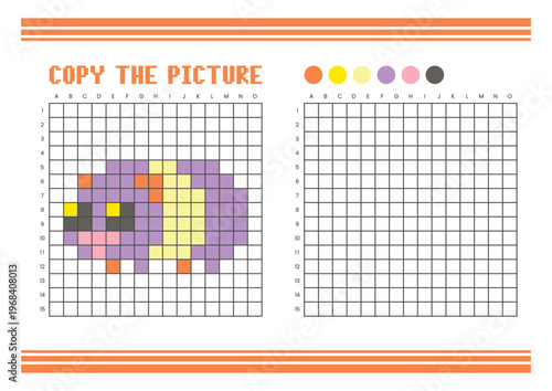 Copy the picture grid drawing worksheet for kids. Pixel art guinea pig